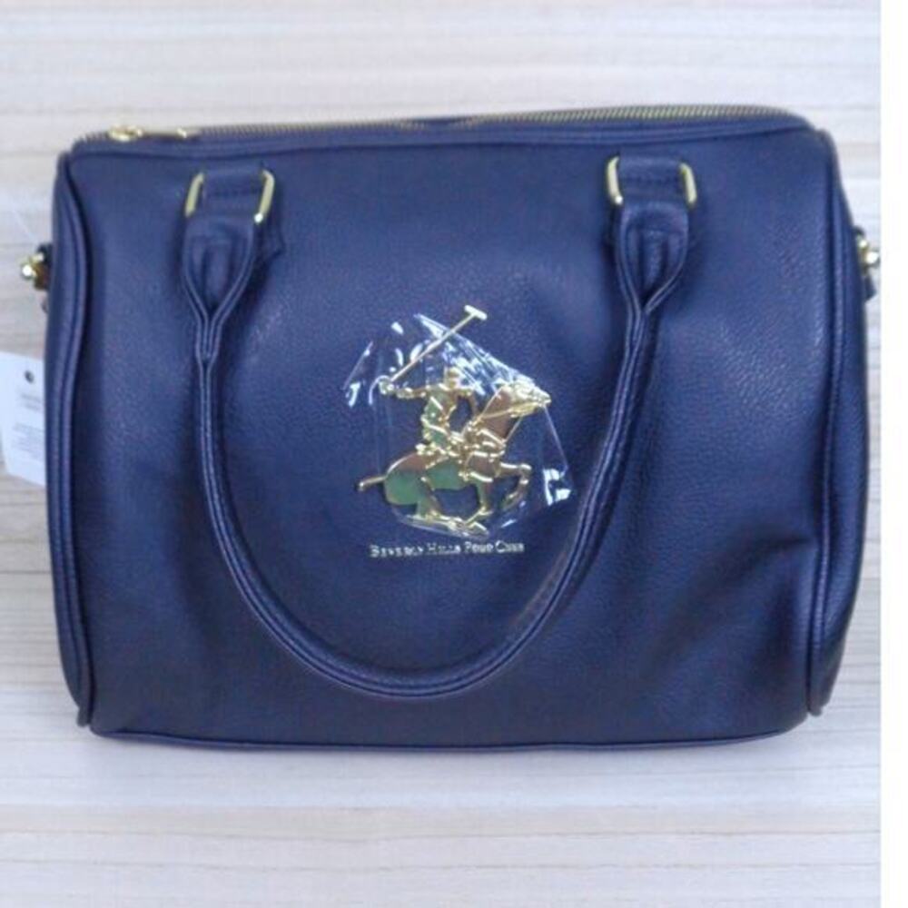 Beverly Hills Polo Club BHPC Black Purse Vegan Leather Handles or‎ Strap